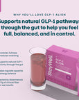 StayWell GLP-1 Align product with a glass of liquid on a light purple background